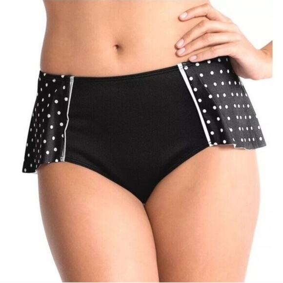NEW Spanx Black Polka Dot Flirty Skirted Ruffle Shaping Swim Suit Bottom - Picture 2 of 9